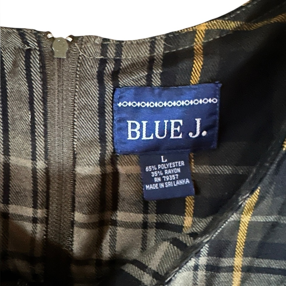BLUE J black/tan/olive plaid jumper dress midi/maxi with pockets size Large - Picture 6 of 8